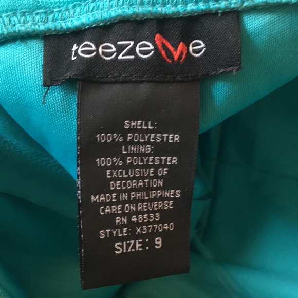 Strapless Turquoise Ruffle Dress - Picture 2 of 3